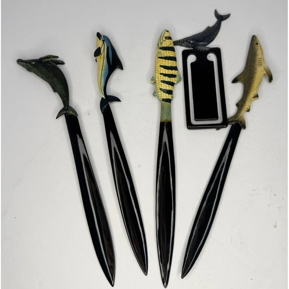 Lot of 5 Vintage Lacquer Painted Fish Letter Openers And‎ Figurines 8